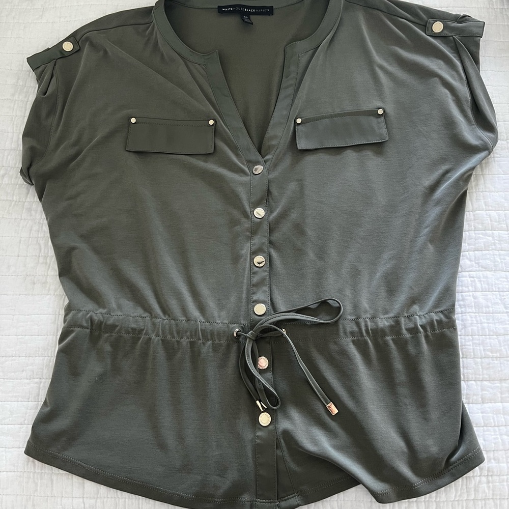 White House black market Women's Olive Green Button-Up Top